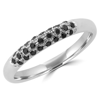 Round Black Diamond Three-row Semi-Eternity Wedding Band Ring in White Gold (MDR190062)