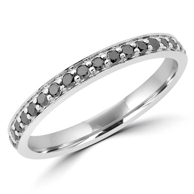 Round Black Diamond Semi-Eternity Wedding Band Ring in White Gold (MDR190106)