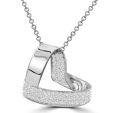 Round Diamond Heart Pendant Necklace in White Gold (MDR210013)