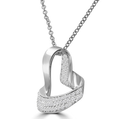 Round Diamond Heart Pendant Necklace in White Gold (MDR210013)