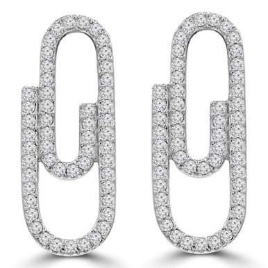 Round Diamond Paper Clip Drop/Dangle Earrings in White Gold (MDR210160)
