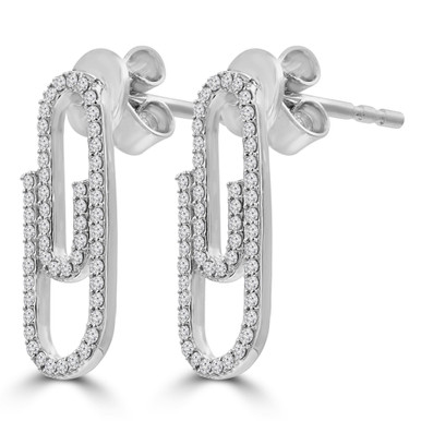 Round Diamond Paper Clip Drop/Dangle Earrings in White Gold (MDR210160)