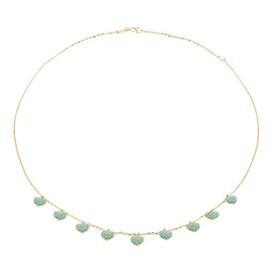 Round Blue Turquoise Cluster Heart Necklace in Yellow Gold (MDR210177)