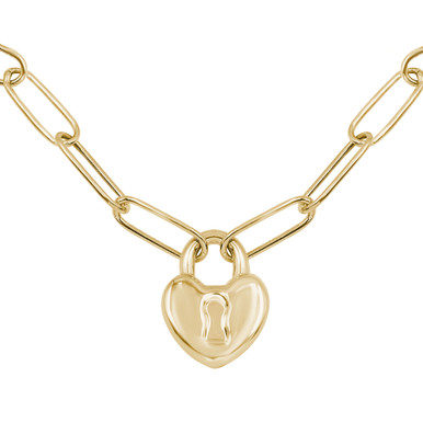 Heart Lock Necklace in Yellow Gold (MDR210179)