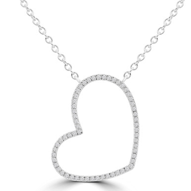 Round Diamond Heart Necklace in White Gold (MDR220020)
