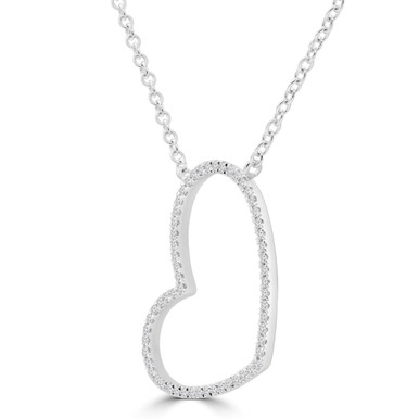 Round Diamond Heart Necklace in White Gold (MDR220020)