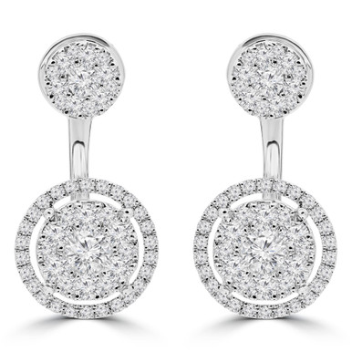 Round Diamond 2-IN-1 Stud and Halo Drop/Dangle Earrings in White Gold (MDR220037)