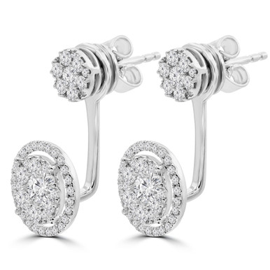 Round Diamond 2-IN-1 Stud and Halo Drop/Dangle Earrings in White Gold (MDR220037)