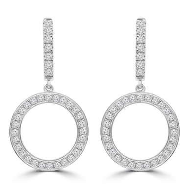 Round Diamond Circle Drop/Dangle Earrings in White Gold (MDR220044)
