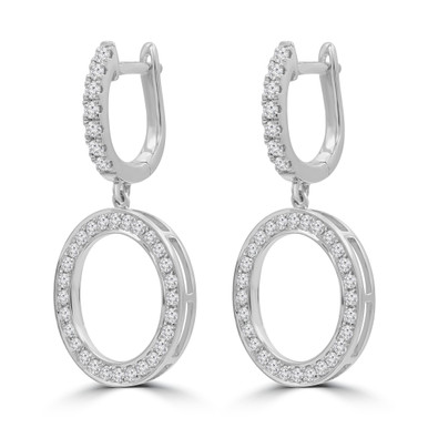 Round Diamond Circle Drop/Dangle Earrings in White Gold (MDR220044)