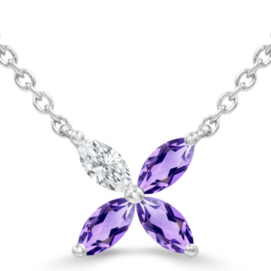 Marquise Purple Amethyst & Marquise Diamond Floral Necklace in White Gold (MDR220179)