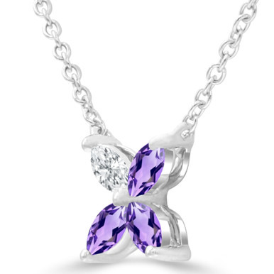 Marquise Purple Amethyst & Marquise Diamond Floral Necklace in White Gold (MDR220179)