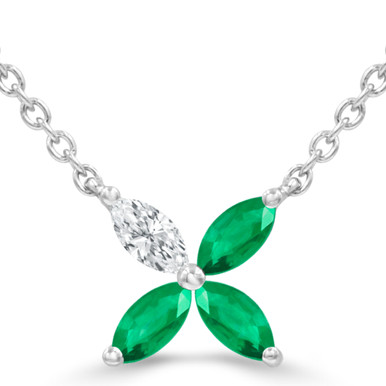 Marquise Green Emerald & Marquise Diamond Floral Necklace in White Gold (MDR220180)