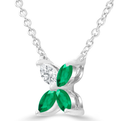 Marquise Green Emerald & Marquise Diamond Floral Necklace in White Gold (MDR220180)