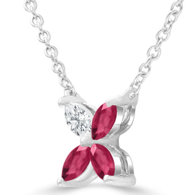 Marquise Red Ruby & Marquise Diamond Floral Necklace in White Gold (MDR220181)