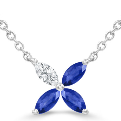 Marquise Blue Sapphire & Marquise Diamond Floral Necklace in White Gold (MDR220182)