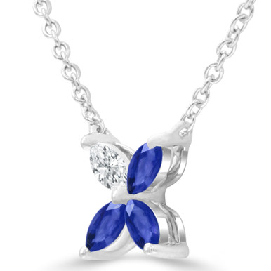 Marquise Blue Sapphire & Marquise Diamond Floral Necklace in White Gold (MDR220182)
