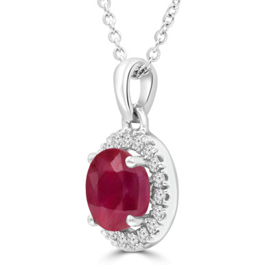Round Red Ruby & Round Diamond Halo Pendant Necklace in White Gold (MDR220186)