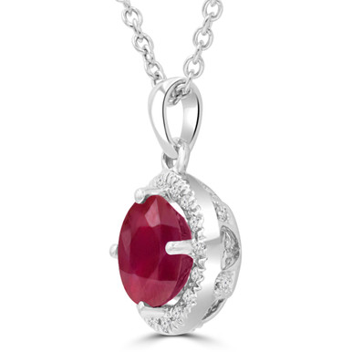 Round Red Ruby & Round Diamond Halo Pendant Necklace in White Gold (MDR220189)