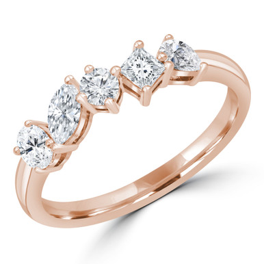 Multi-shaped Diamond 5 Classic Shape Semi-Eternity Anniversary Wedding Band Ring in Rose Gold (MDR230022)