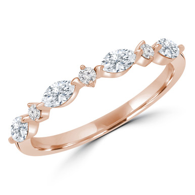 Marquise Diamond Alternating Round Shared Prong Semi-Eternity Anniversary Wedding Band Ring in Rose Gold (MDR230026)