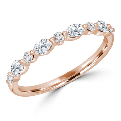 Oval Diamond Alternating Round Shared Prong Semi-Eternity Anniversary Wedding Band Ring in Rose Gold (MDR230033)