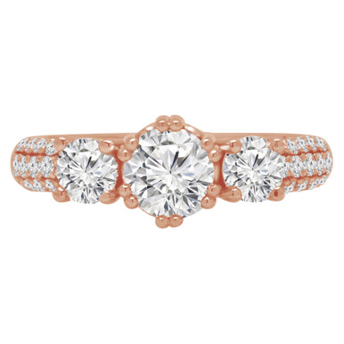 Round Diamond Three-Stone Engagement Ring in Rose Gold with Accents (MVSX0015-R)