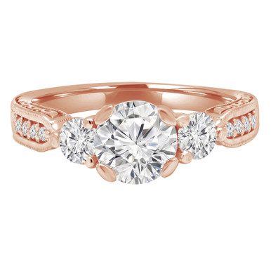 Round Diamond Vintage Three-Stone Engagement Ring in Rose Gold with Accents (MVSX0016-R)