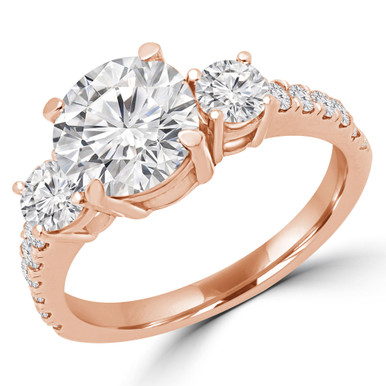 Round Diamond Three-Stone Engagement Ring in Rose Gold with Accents (MVSX0019-R)