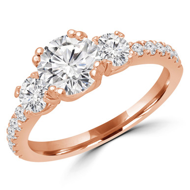 Round Diamond Three-Stone Engagement Ring in Rose Gold with Accents (MVSX0022-R)