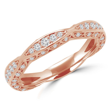Round Diamond Vintage Twisted Semi-Eternity Wedding Band Ring in Rose Gold (MVSXB0014-R)