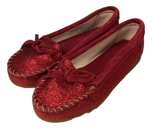 Minnetonka Glitter Moc Girls Category: Slippers Color: Red ItemNumber: G2816