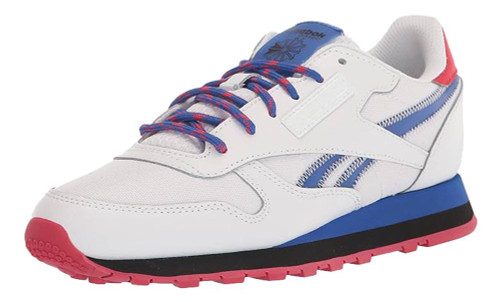 Reebok CL LTHR Girls Category: Fashion Sneakers Color: White  -  Blue  -  Red ItemNumber: GGW2671