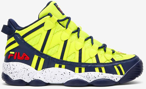 Fila STACKHOUSE SPAGHETTI Mens Category: Basketball Color: Safety Yellow - Fila Navy - White ItemNumber: M1BM01093-725 Fila STACKHOUSE SPAGHETTI Mens Category: Basketball Color: Safety Yellow - Fila Navy - White ItemNumber: M1BM01093-725