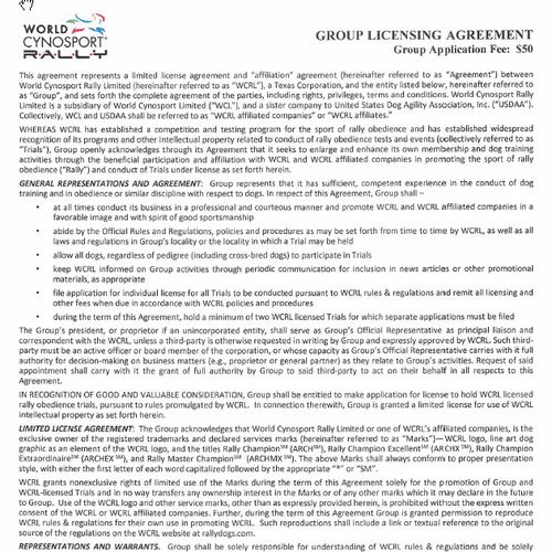 WCRL Group Affiliation Agreement