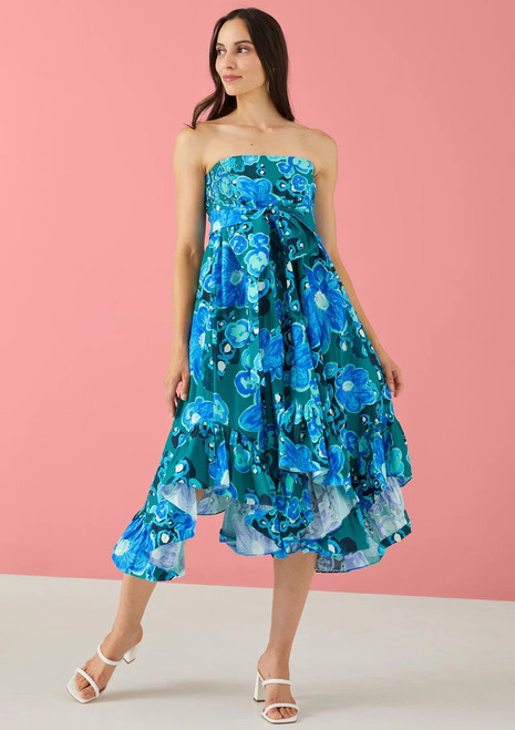 The Dalia Skirt Dress - Floral Pond Teal Multi