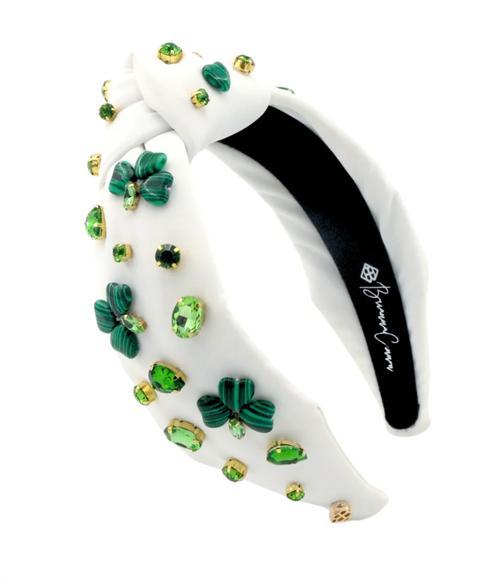 White Headband with Shamrocks & Crystals 