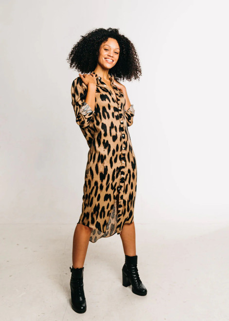 Cheetah Linen Girlfriend Midi Dress