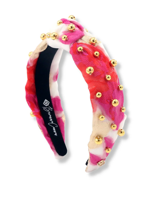 Pink, Red & Ivory Headband with Gold Beads