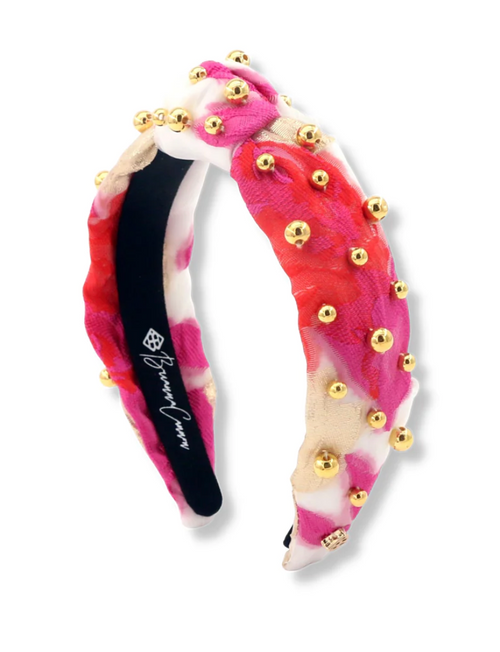 Pink, Red & Ivory Headband with Gold Beads 