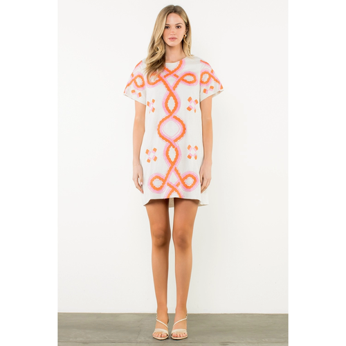 EMILY - Embroidered Short Sleeve Mini Dress