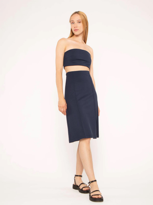 Ponte Knit A-Line Midi Skirt - Navy