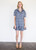 EVERYTHING SHORT SLEEVE DRESS WITH RUFFLE  - BLUE FLORAL JACQUARD