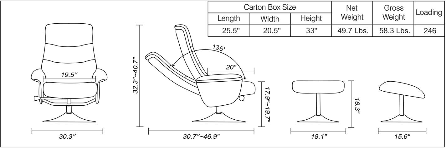 Summer Recliner and Ottoman Dimensions