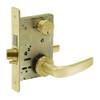 8245-LNB-03 Sargent 8200 Series Dormitory or Exit Mortise Lock with LNB Lever Trim and Deadbolt in Bright Brass