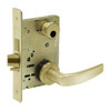 LC-8235-LNB-04 Sargent 8200 Series Storeroom Mortise Lock with LNB Lever Trim and Deadbolt in Satin Brass