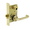 LC-8204-LNJ-03 Sargent 8200 Series Storeroom or Closet Mortise Lock with LNJ Lever Trim Less Cylinder in Bright Brass