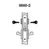 AUCN8860-2FL-630 Yale 8800FL Series Double Cylinder with Deadbolt Mortise Entrance or Storeroom Lock with Indicator with Augusta Lever in Satin Stainless Steel