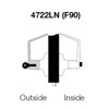 PB4722LN-606 Yale 4700LN Series Single Cylinder Corridor Cylindrical Lock with Pacific Beach Lever in Satin Brass