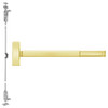 2714CD-605-36 PHI 2700 Series Wood Door Concealed Vertical Rod Device Prepped for Lever-Knob Always Active with Cylinder Dogging in Bright Brass Finish